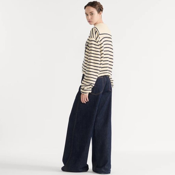 Dior Marinière Cardigan with Sailor Collar White and Navy Blue Cotton Knit - Picture 3 of 9